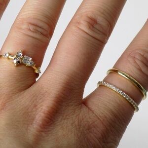 new in pouch ring set dainty gold plating over 925 sterling